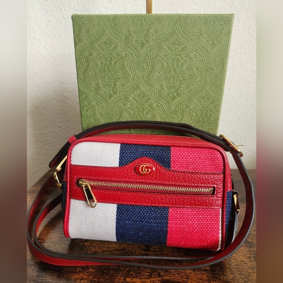 Gucci Canvas Sylvie Stripe Mini Ophidia Crossbody Bag - Picture 1 of 14